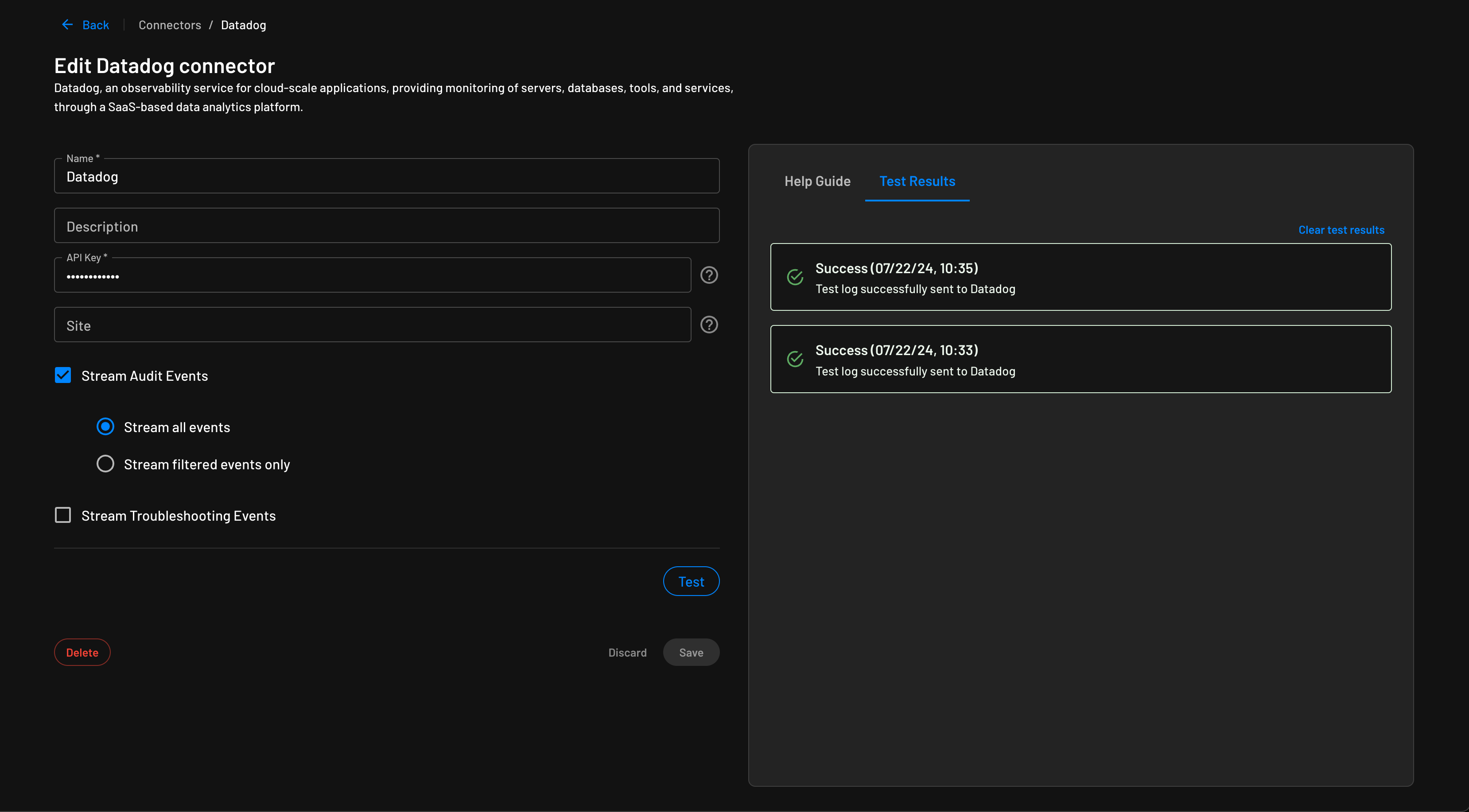 Datadog connector setup