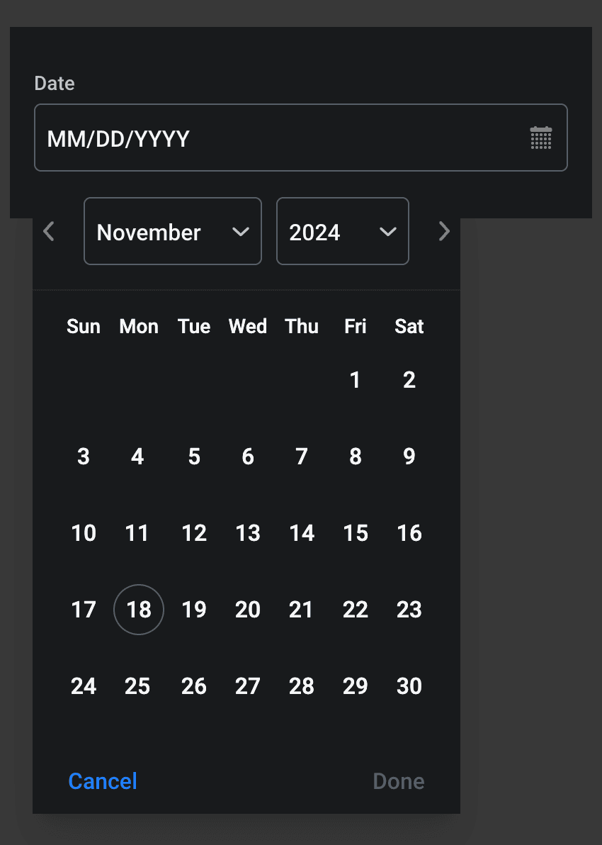 date component in Descope screen