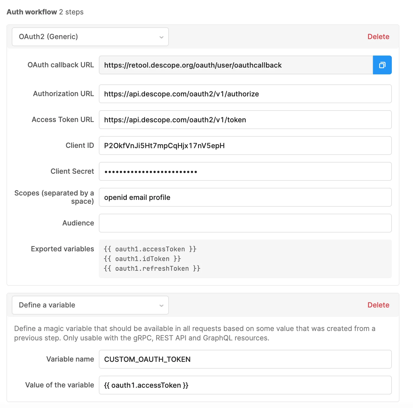 Defining a Variable in OIDC REST API Config