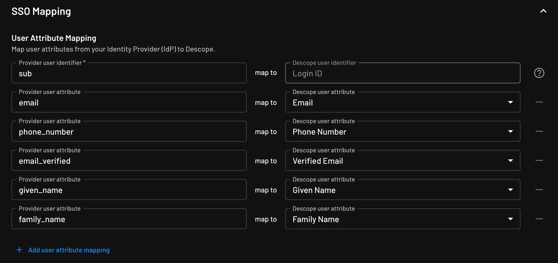 Descope Attribute Mapping