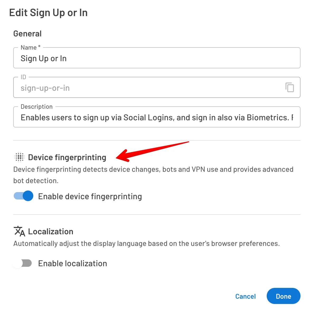 Enabling fingerprinting