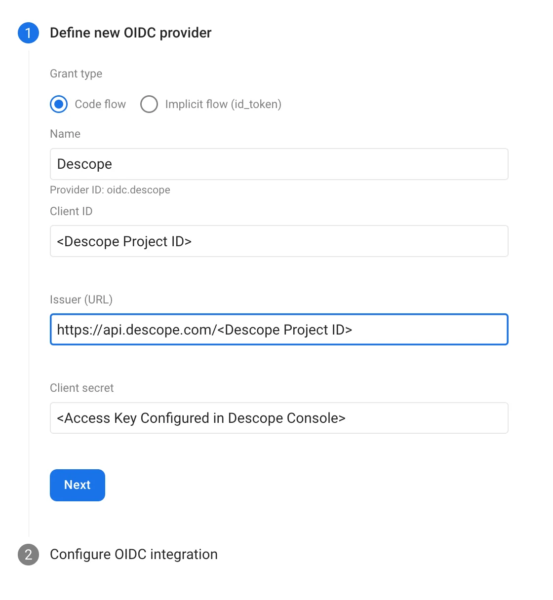 Descope OIDC with Firebase as auth provider Firebase configuration 1