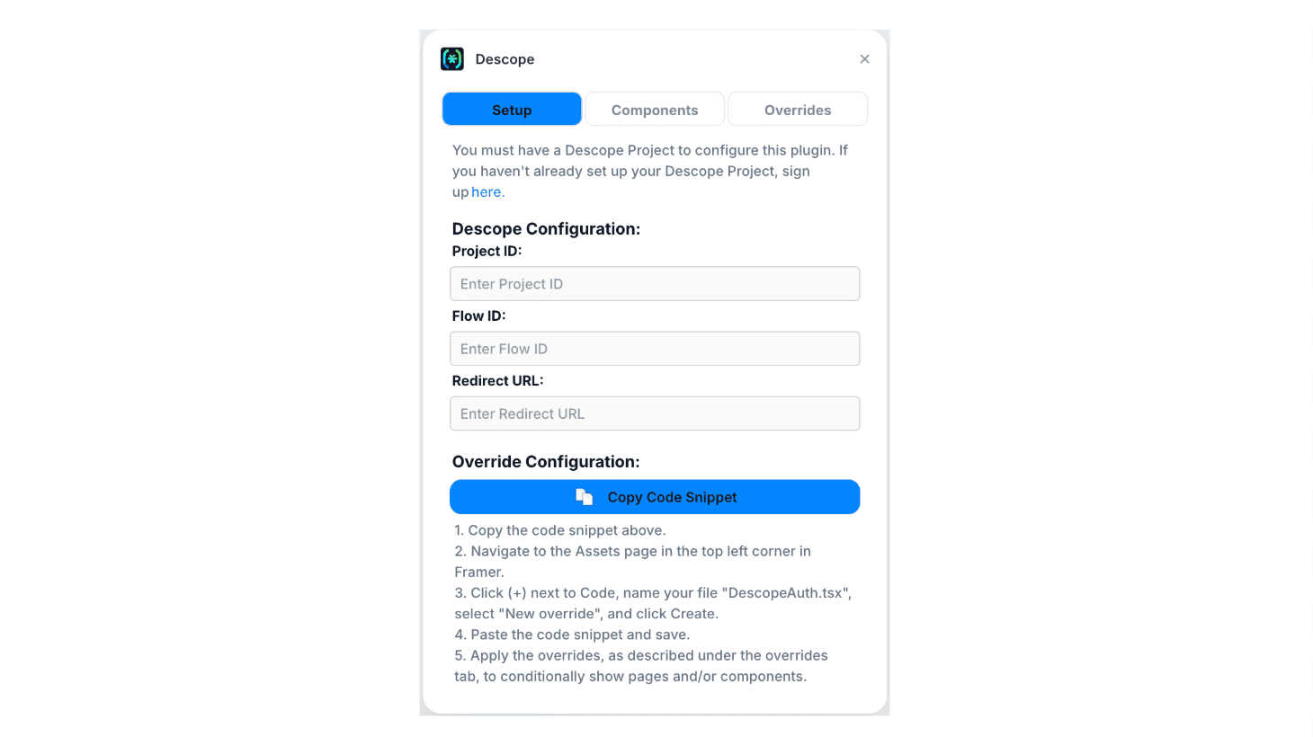 Descope Framer Settings