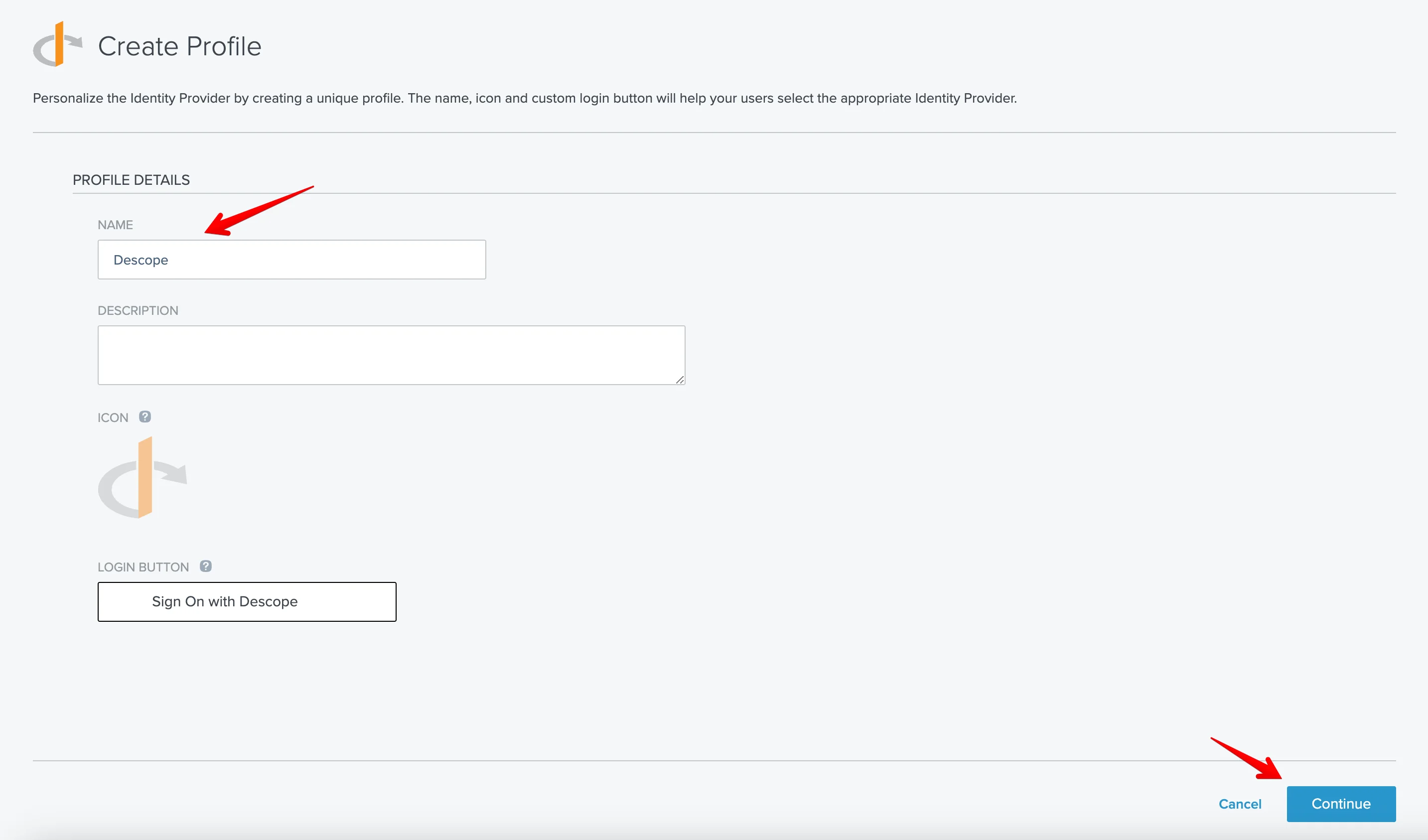 Descope name for external IdP