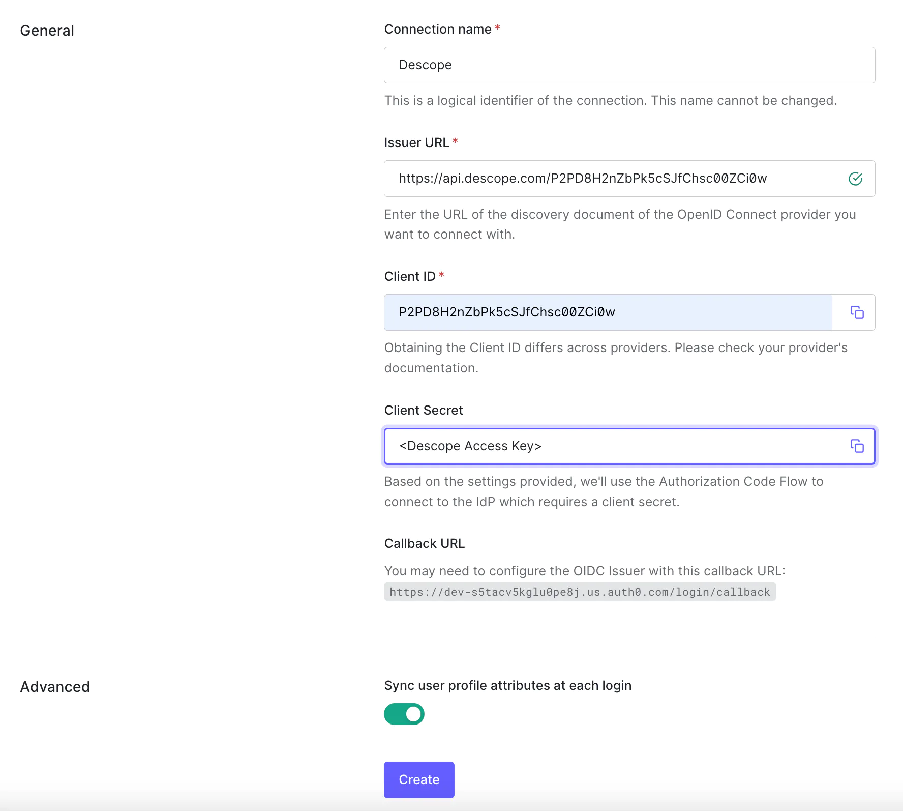 Descope OIDC with Auth0 as auth provider Auth0 configuration 1