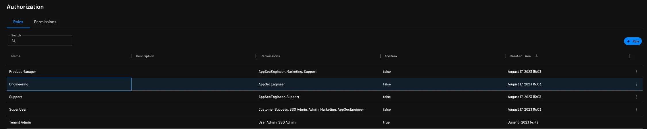 Descope roles page shown as an example