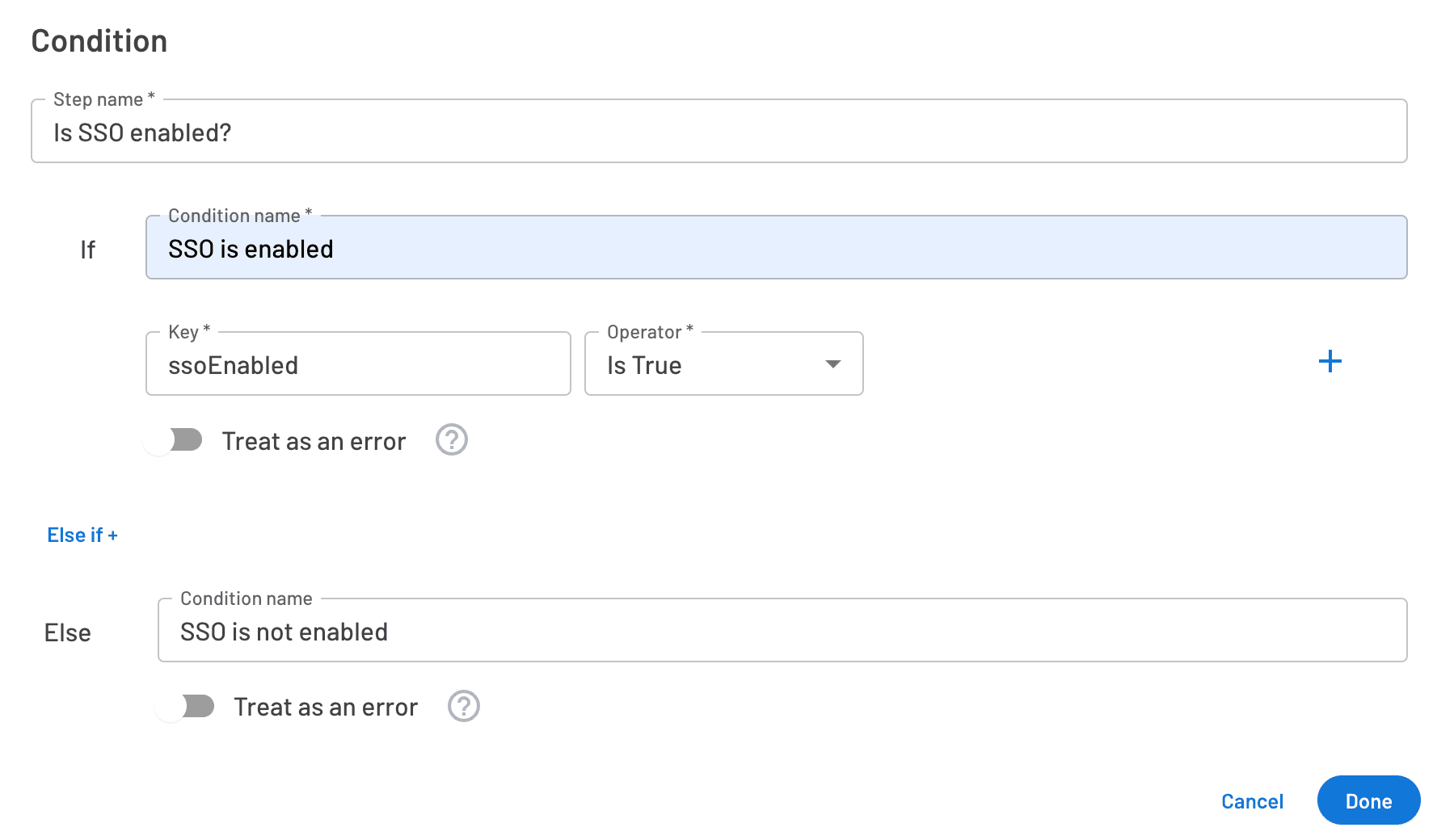 Descope SSO Flows for specific Domains add SSO enabled condition to the flow