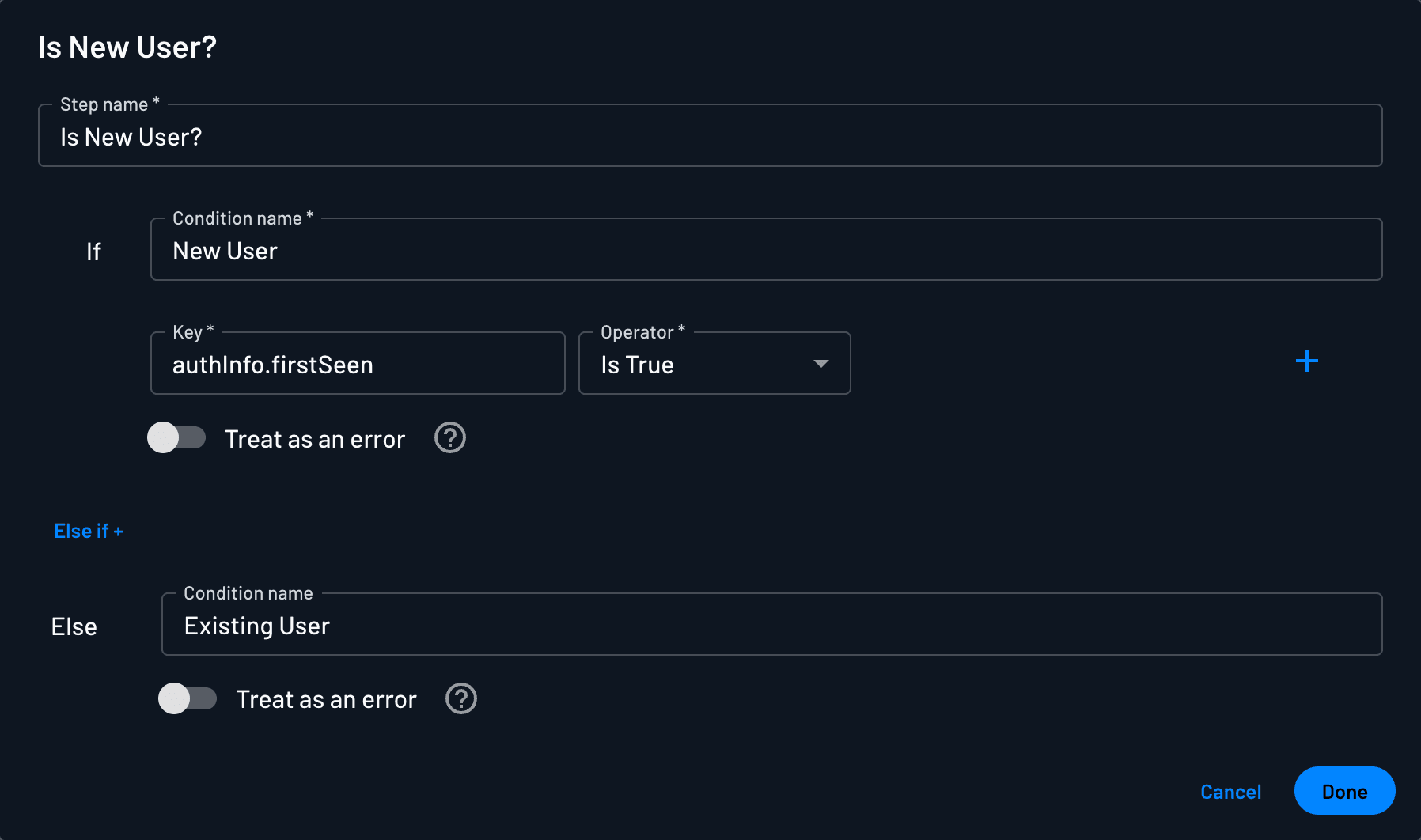 Descope user conditions conditional statements