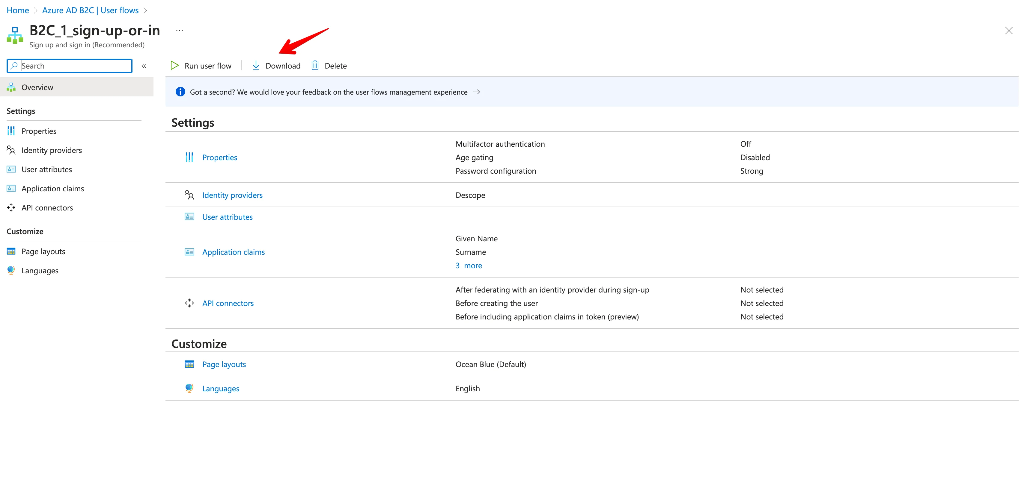 Downloading the user flow XML