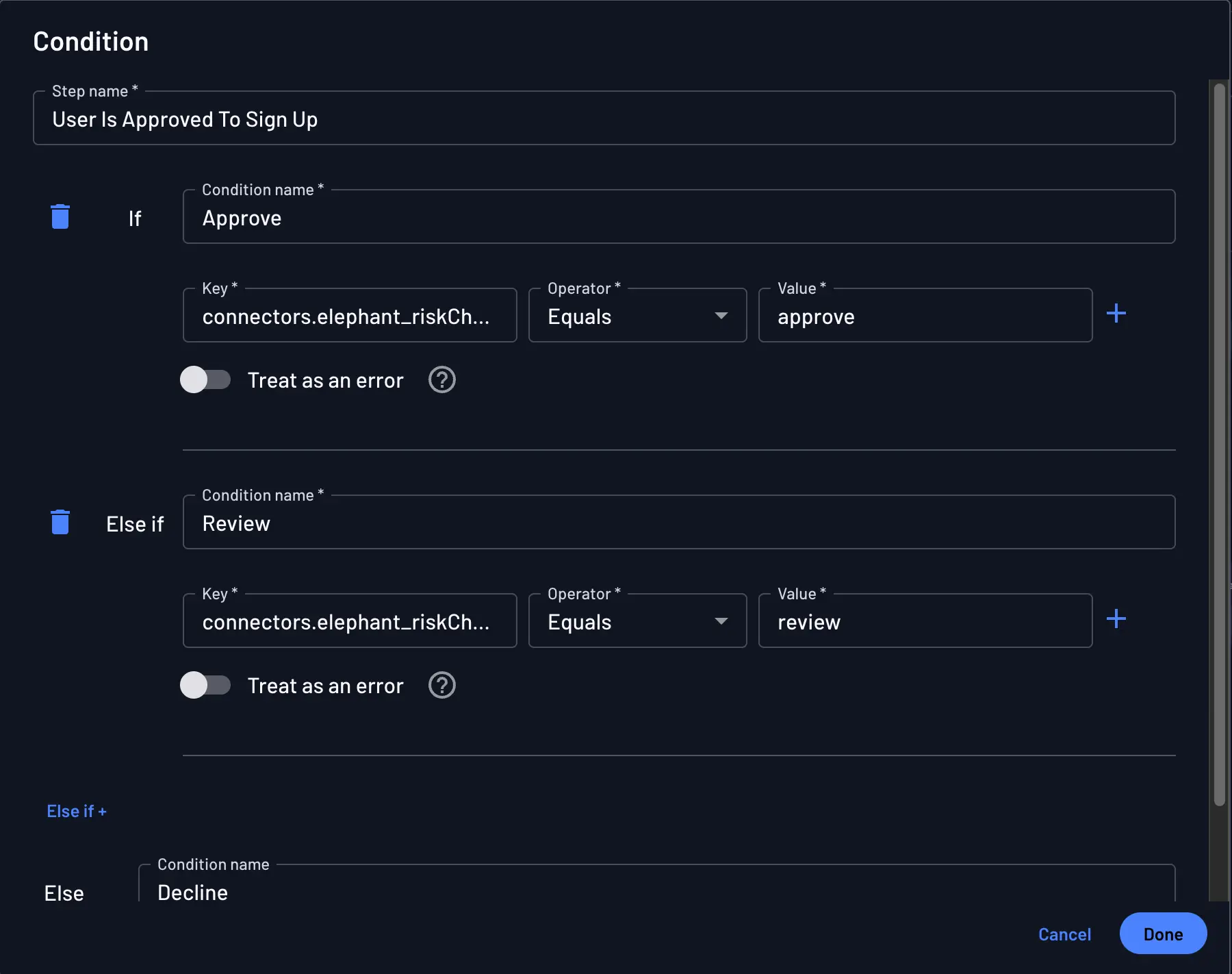 elephant connector flow condition