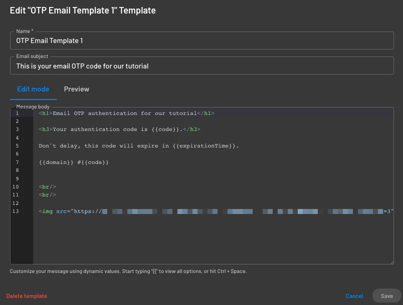 Example of a customized template for email authentication methods in Descope