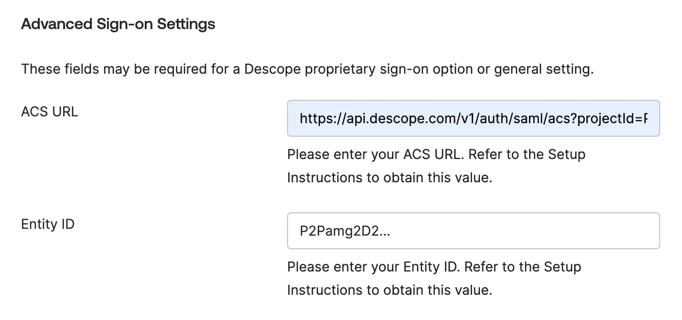 Entity ID and ACS URL