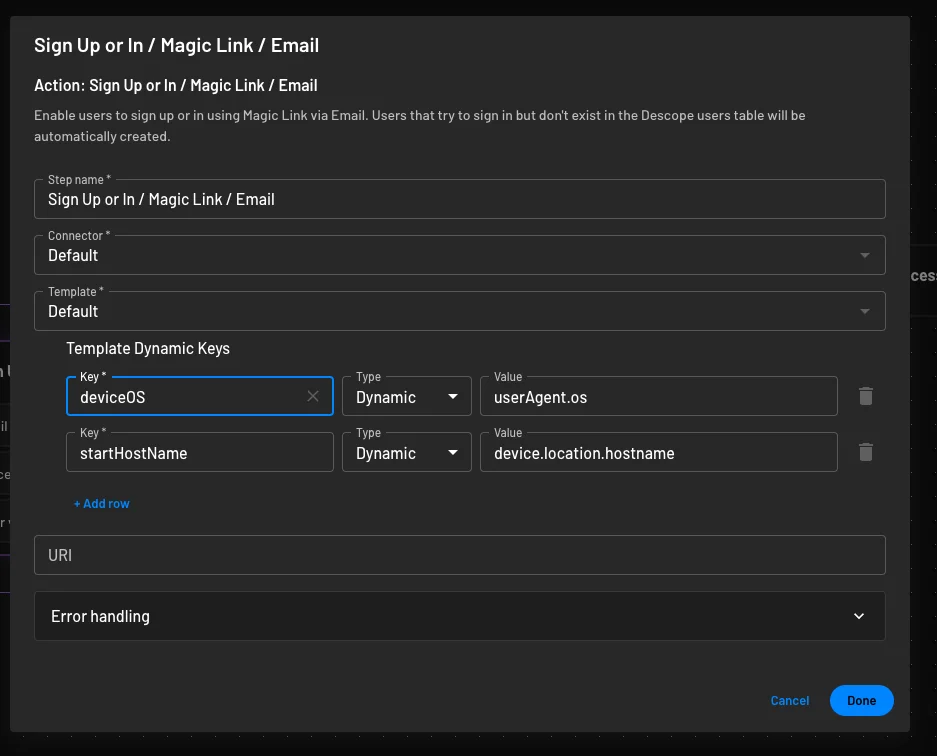 Using Template options within Descope flows