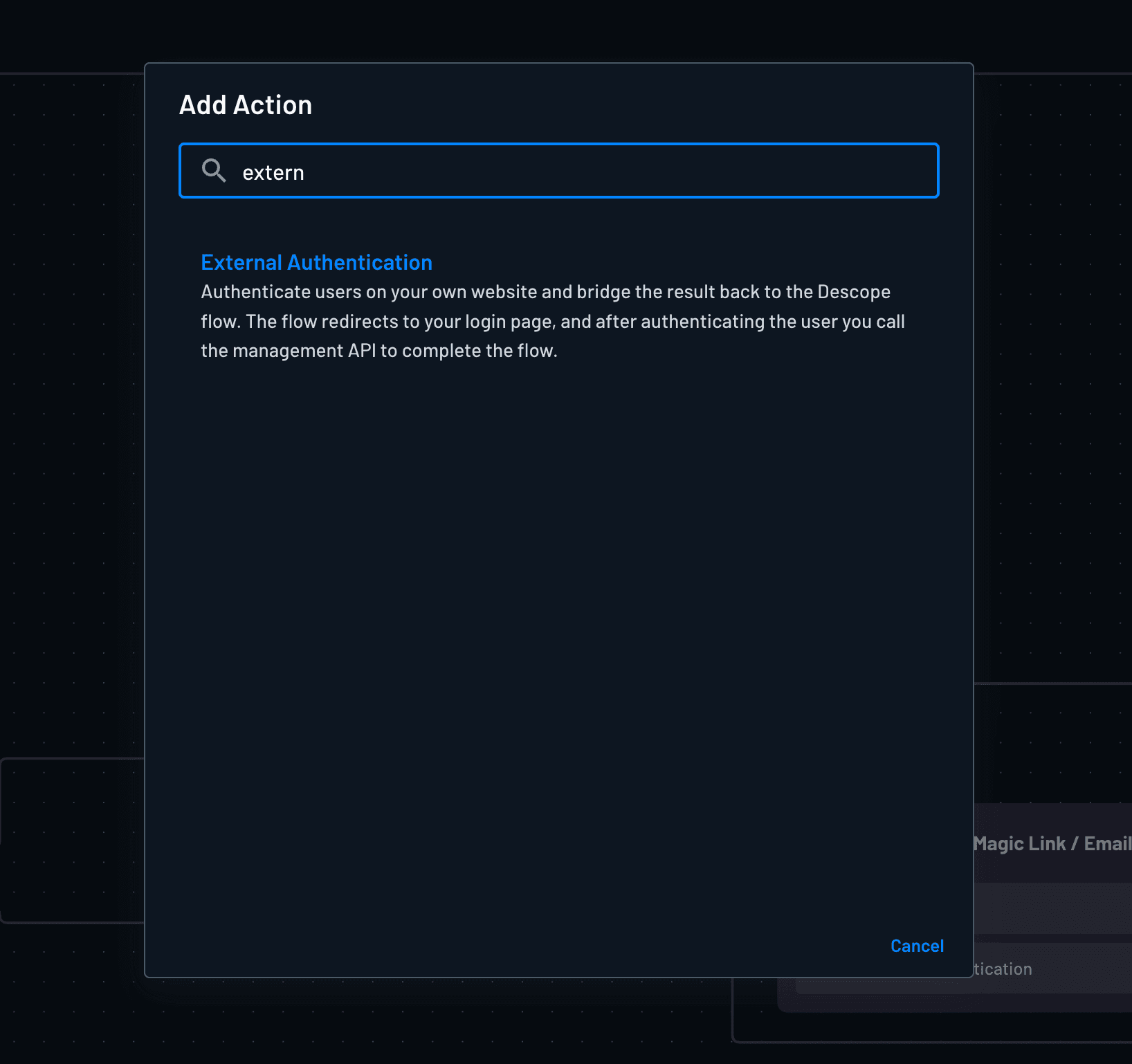 External Authentication flow action