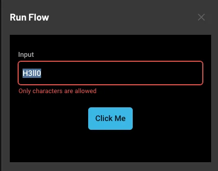 Demo of regex pattern check within a Descope input field in flows