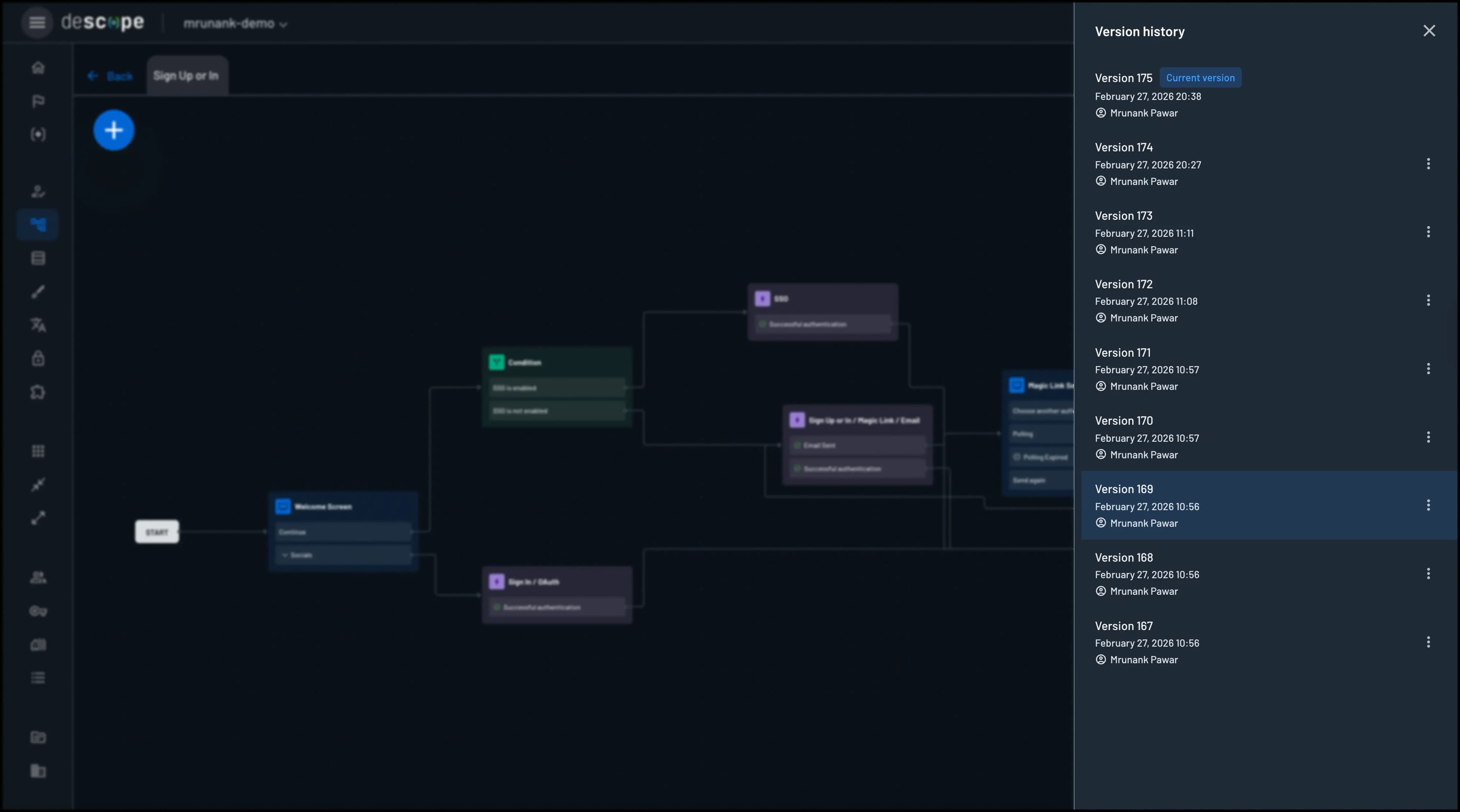 Flow version history interface