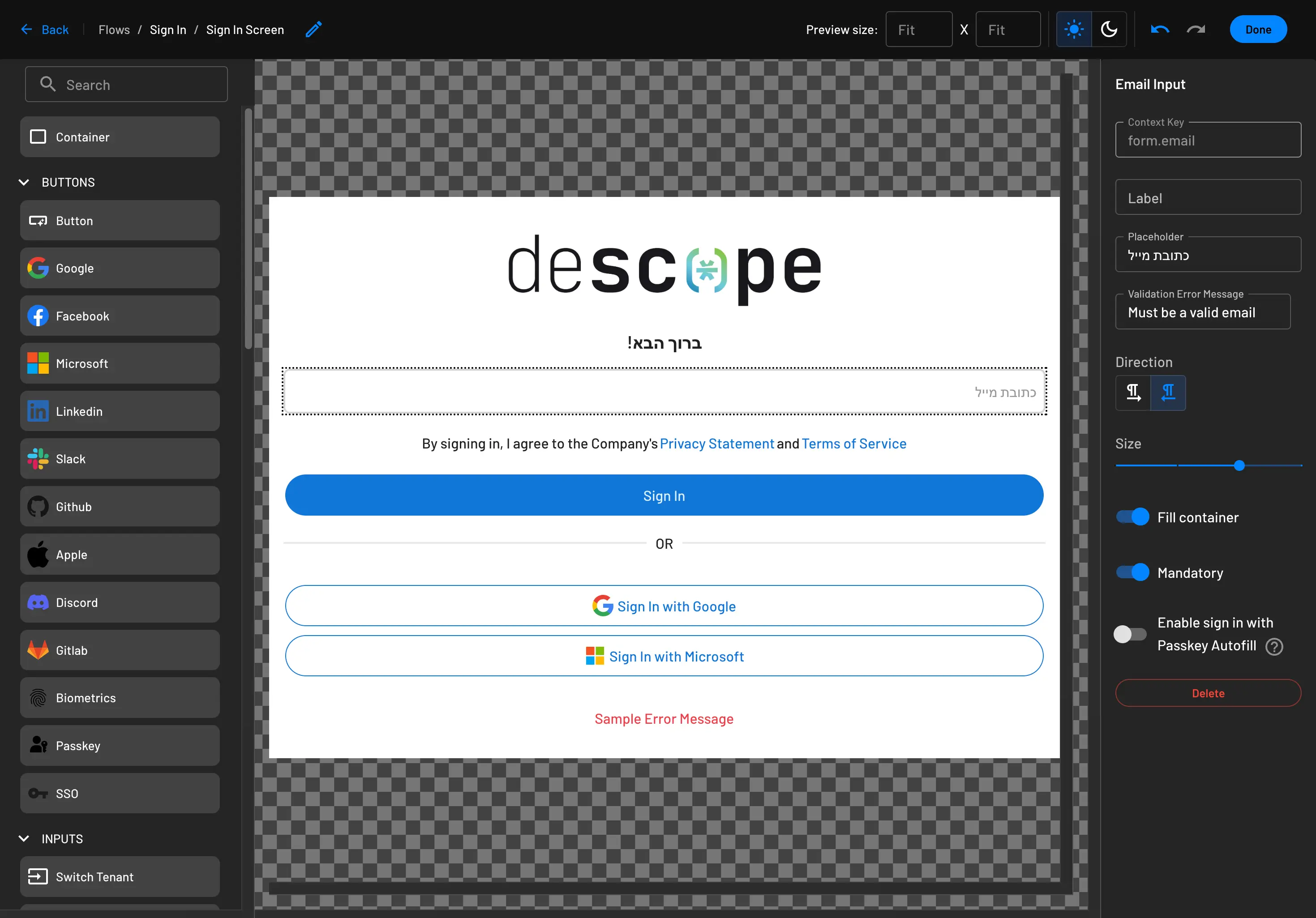 Descope Text Direction and Align example