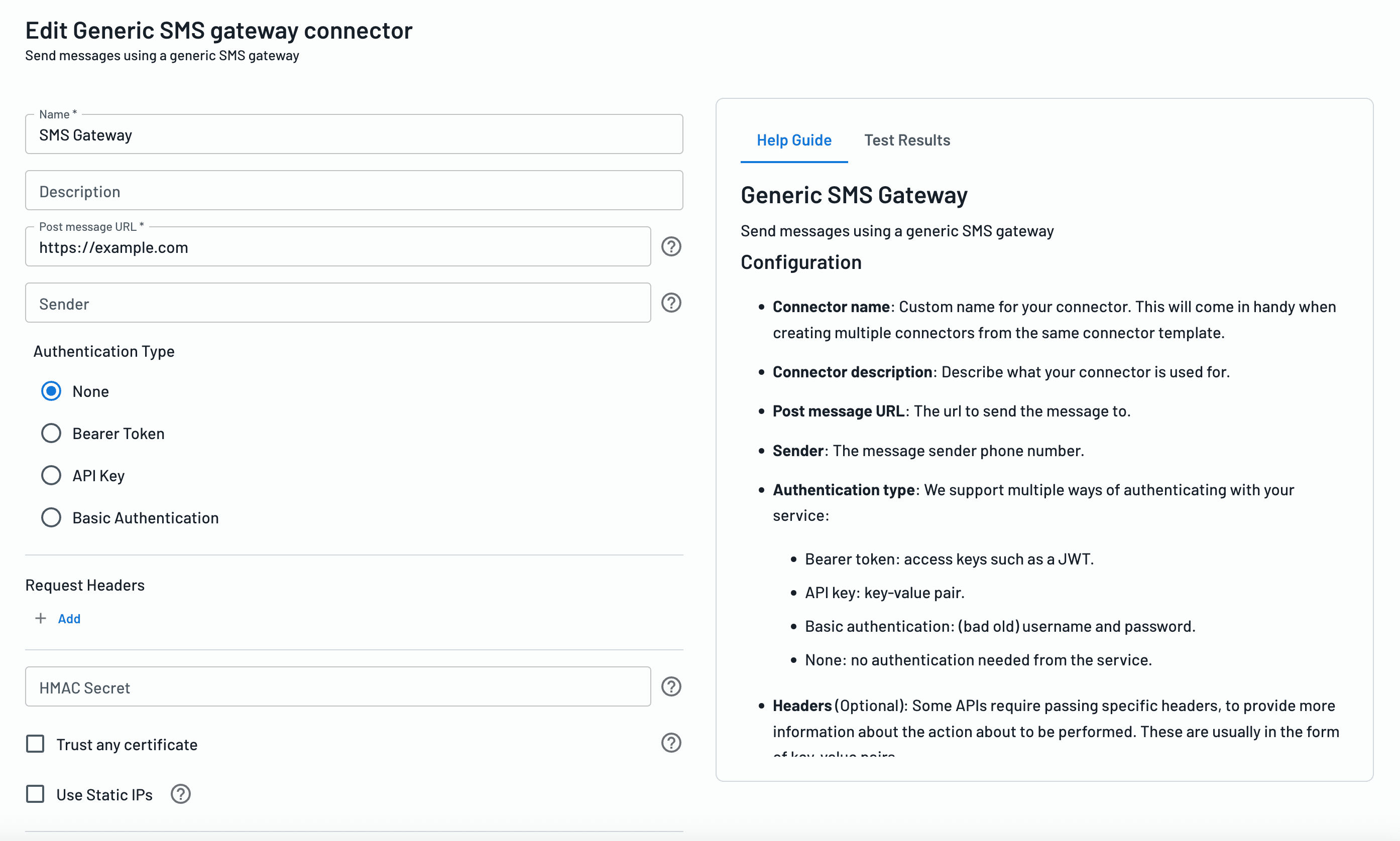 Generic SMS Gateway Connector Setup