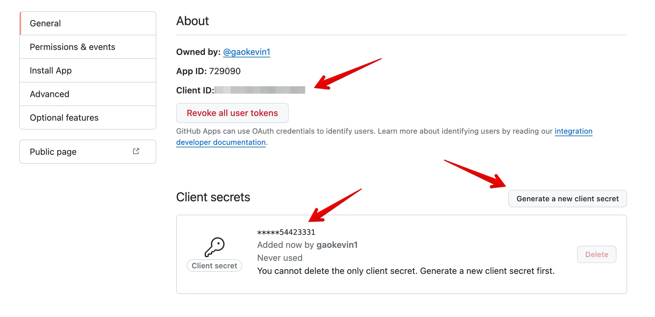 Github Client ID and secret