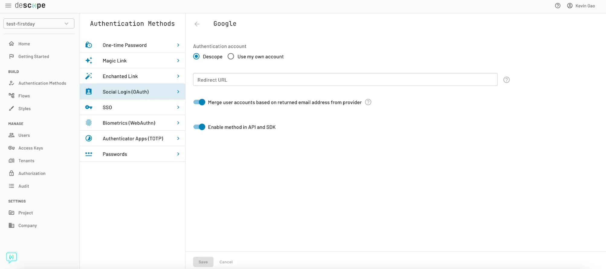 Descope custom social login with google, customize Google OAuth