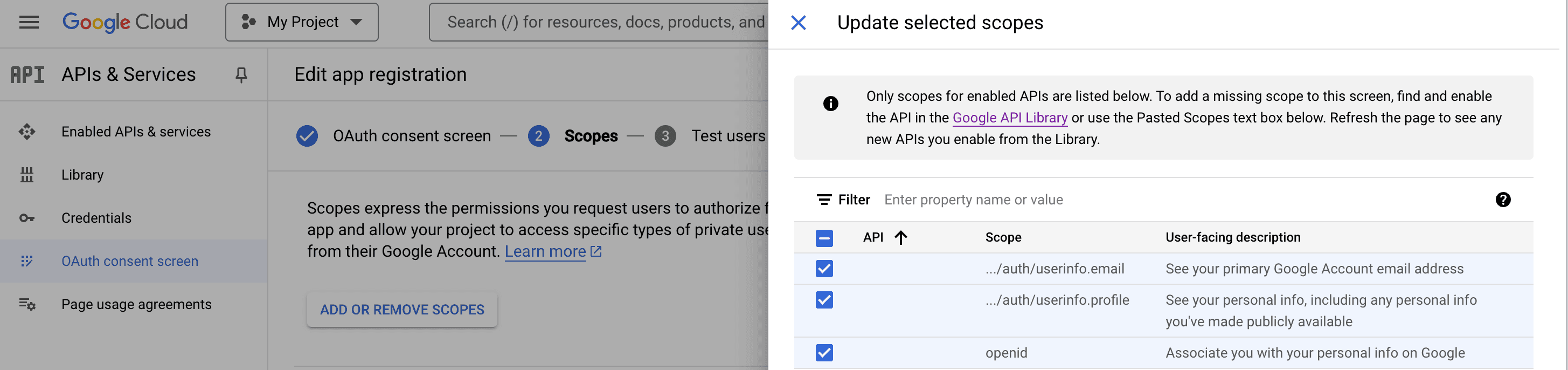 Google OIDC Scope Setup