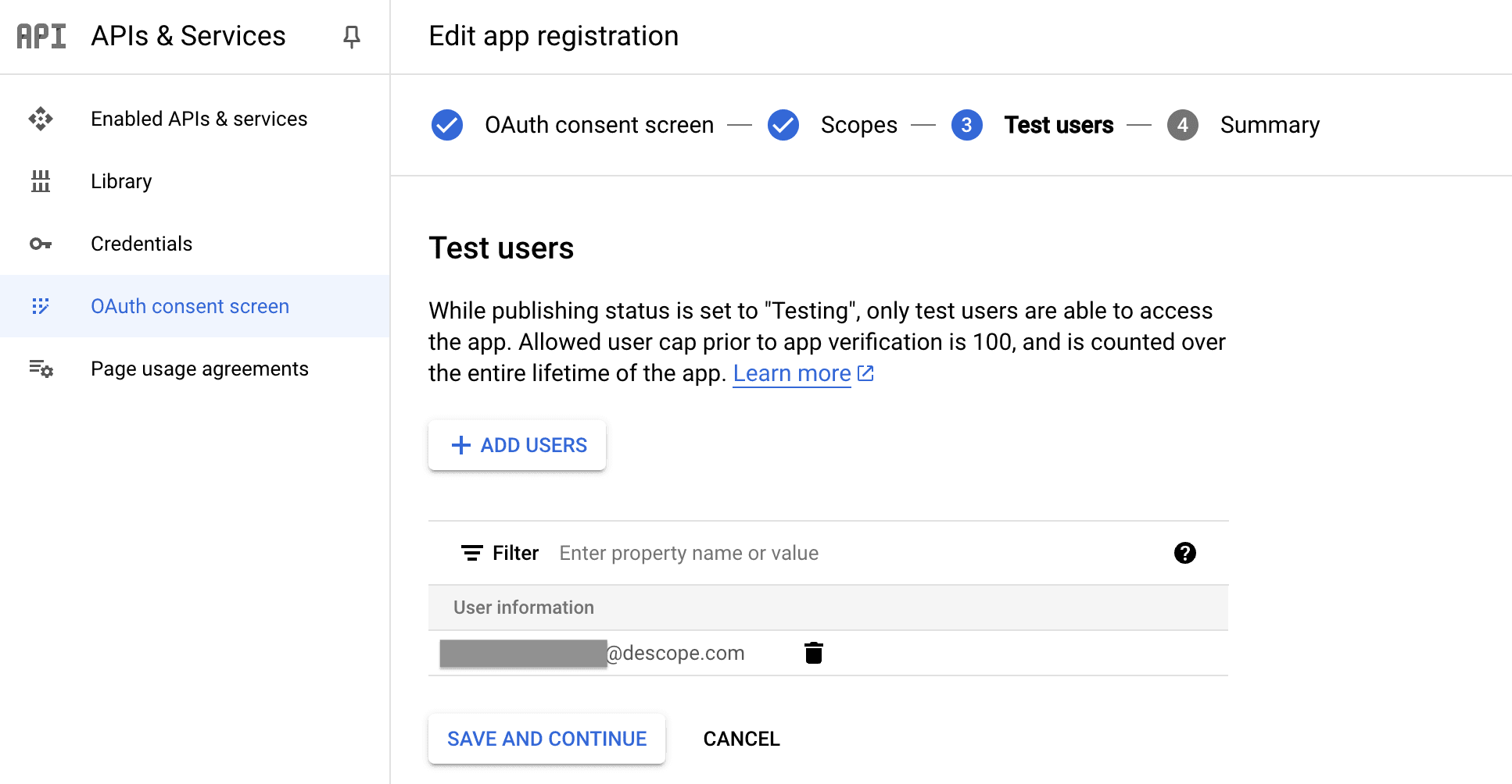 Google OIDC Test User