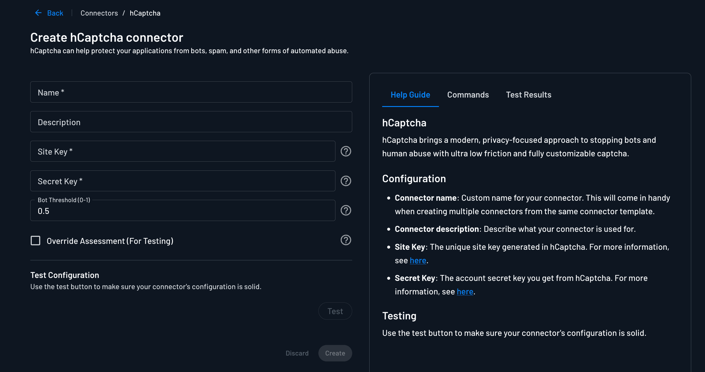 hCaptcha connector initialization