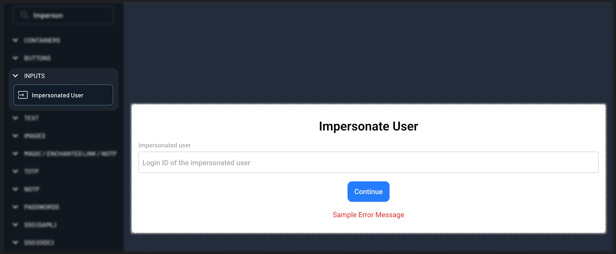 An example of a user impersonation screen within a Descope flow