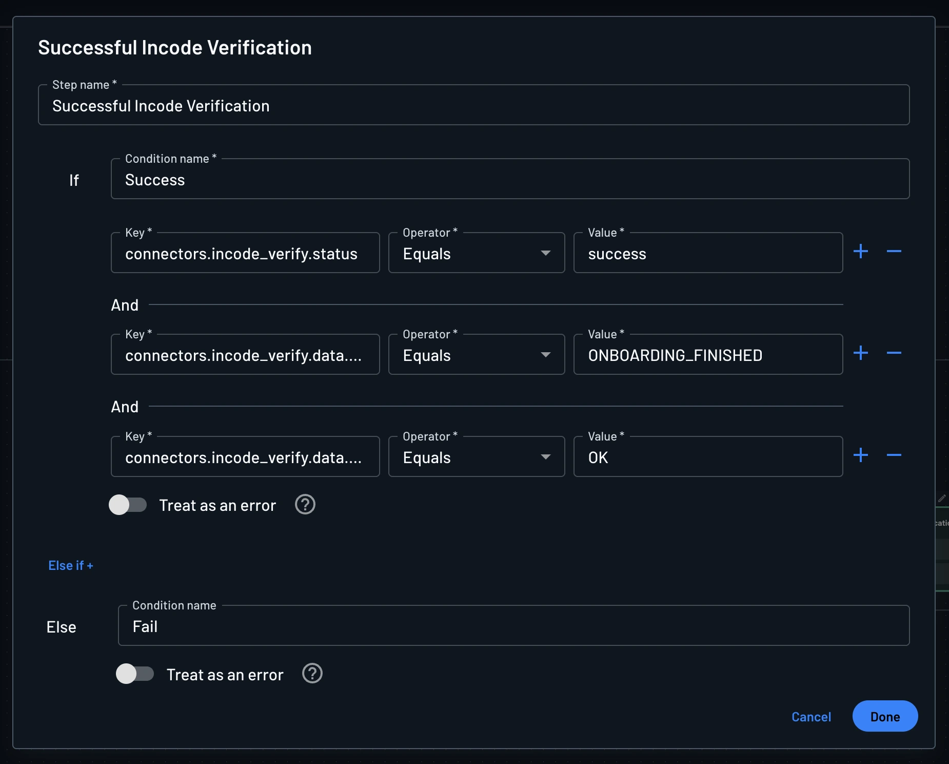 Incode connector flow