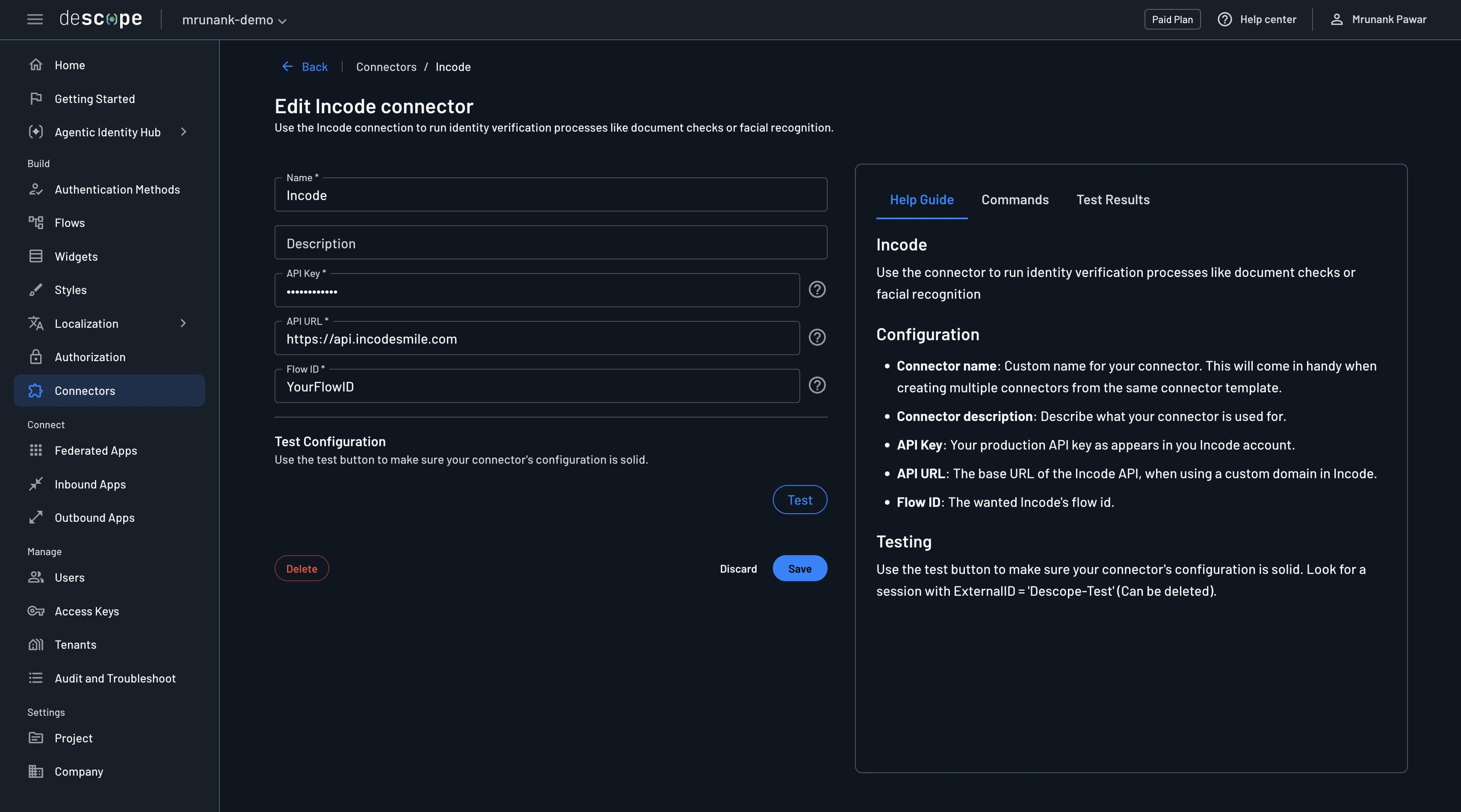 Incode connector setup
