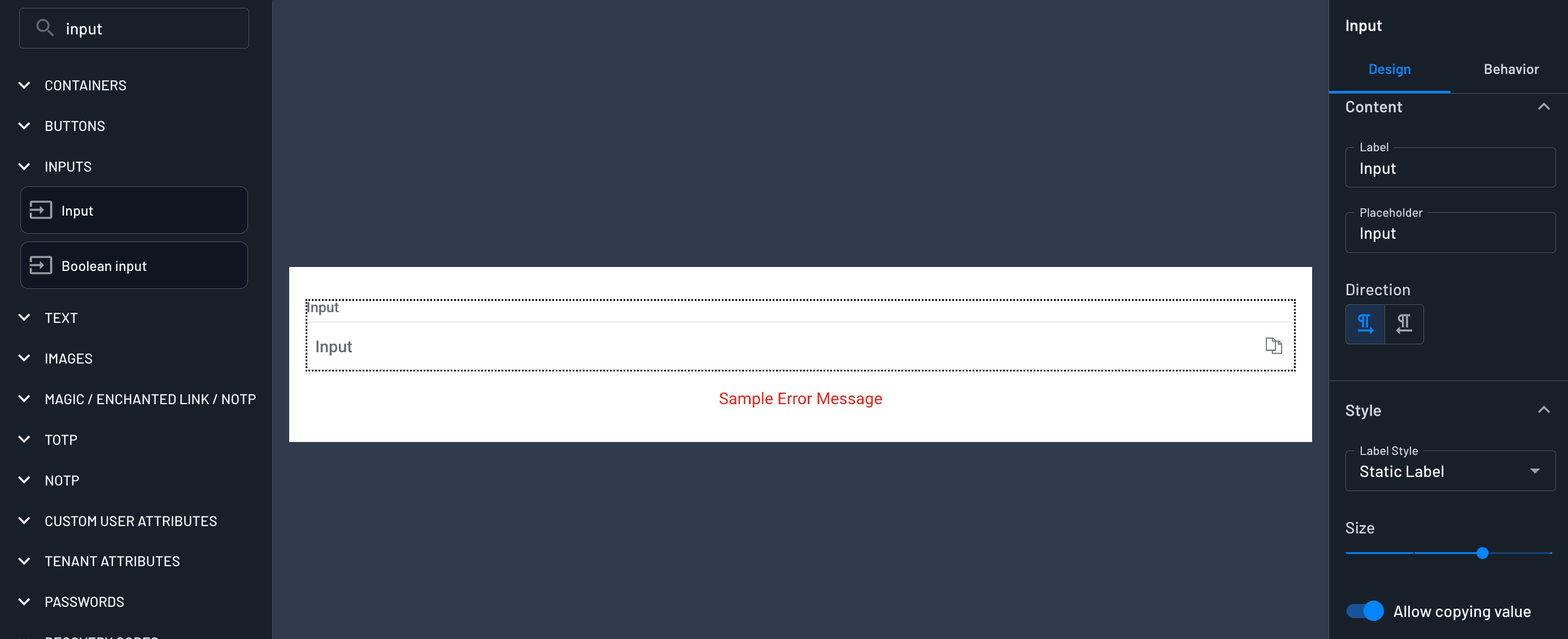 Input design settings