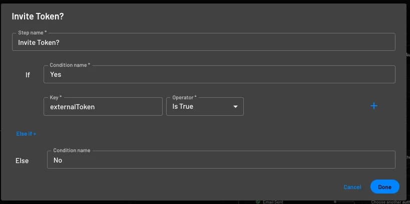 Configure the Descope condition for checking if externalToken