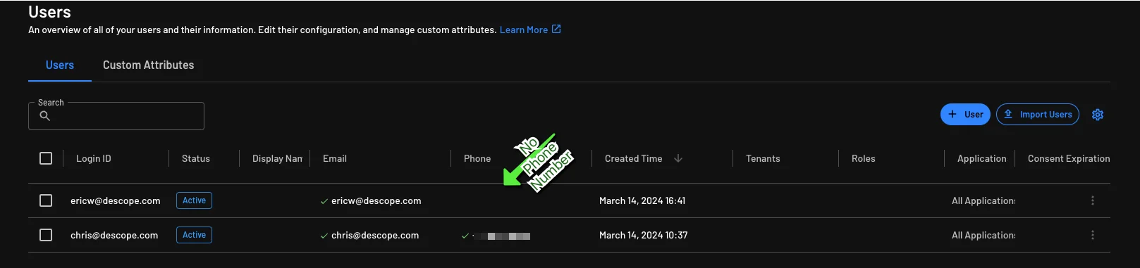 User Properties Without Phone Number Prior To Update From Returned JSON Array Data