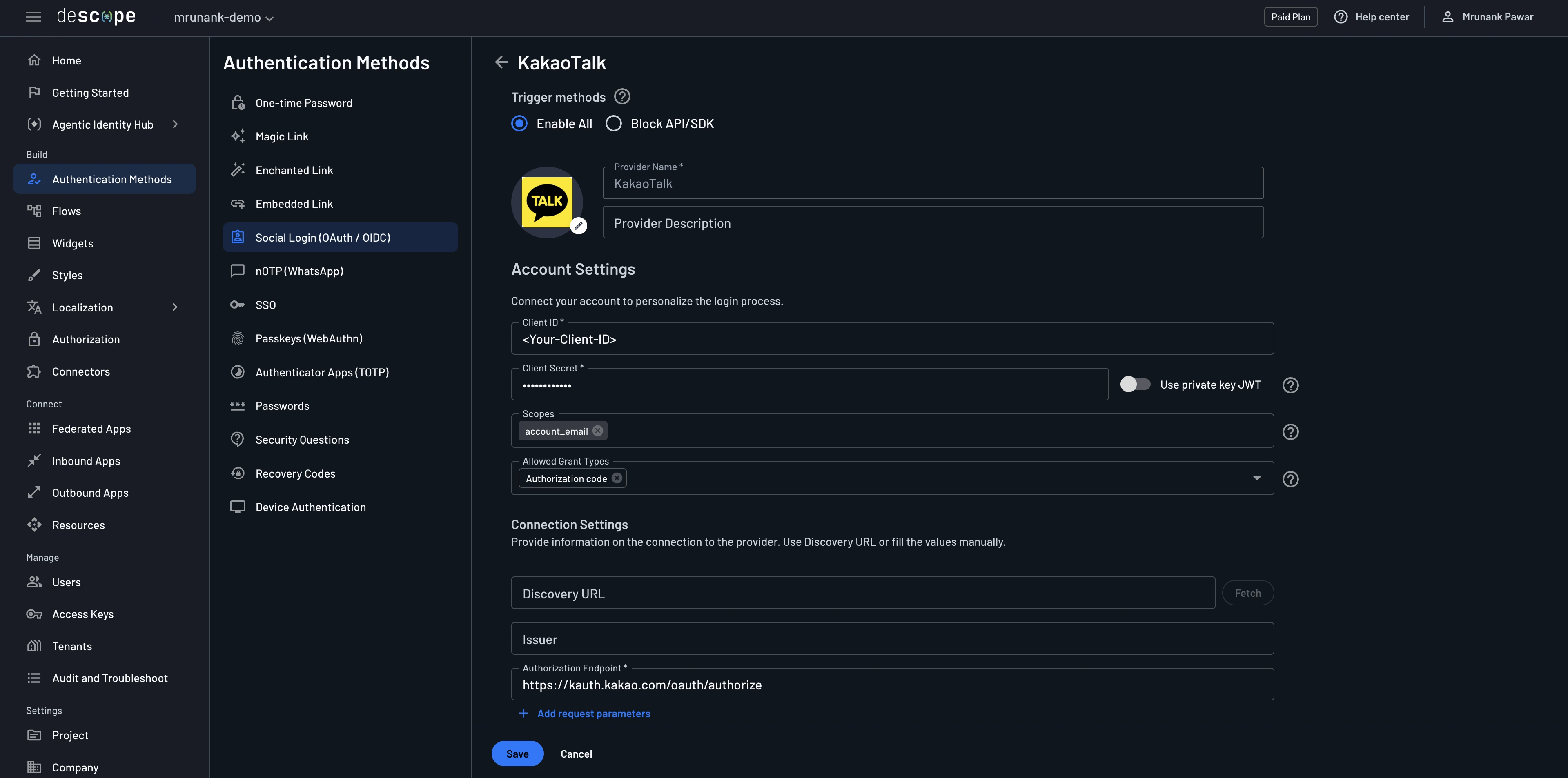 KakaoTalk account settings