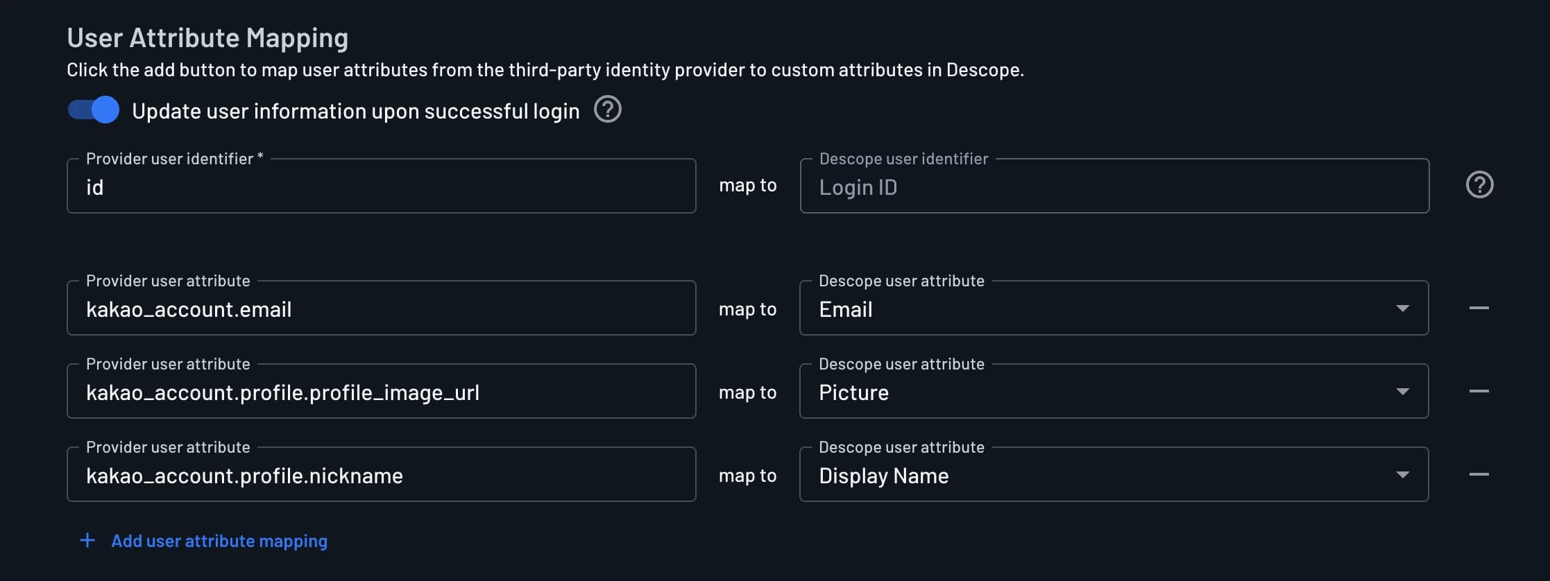 KakaoTalk user attribute mapping