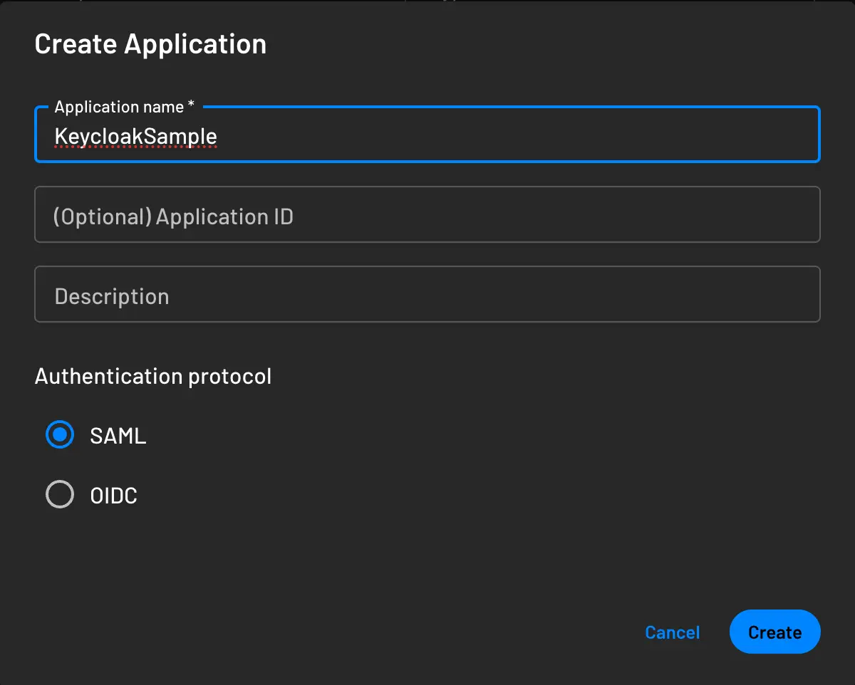 Creating a new SAML Application in Descope