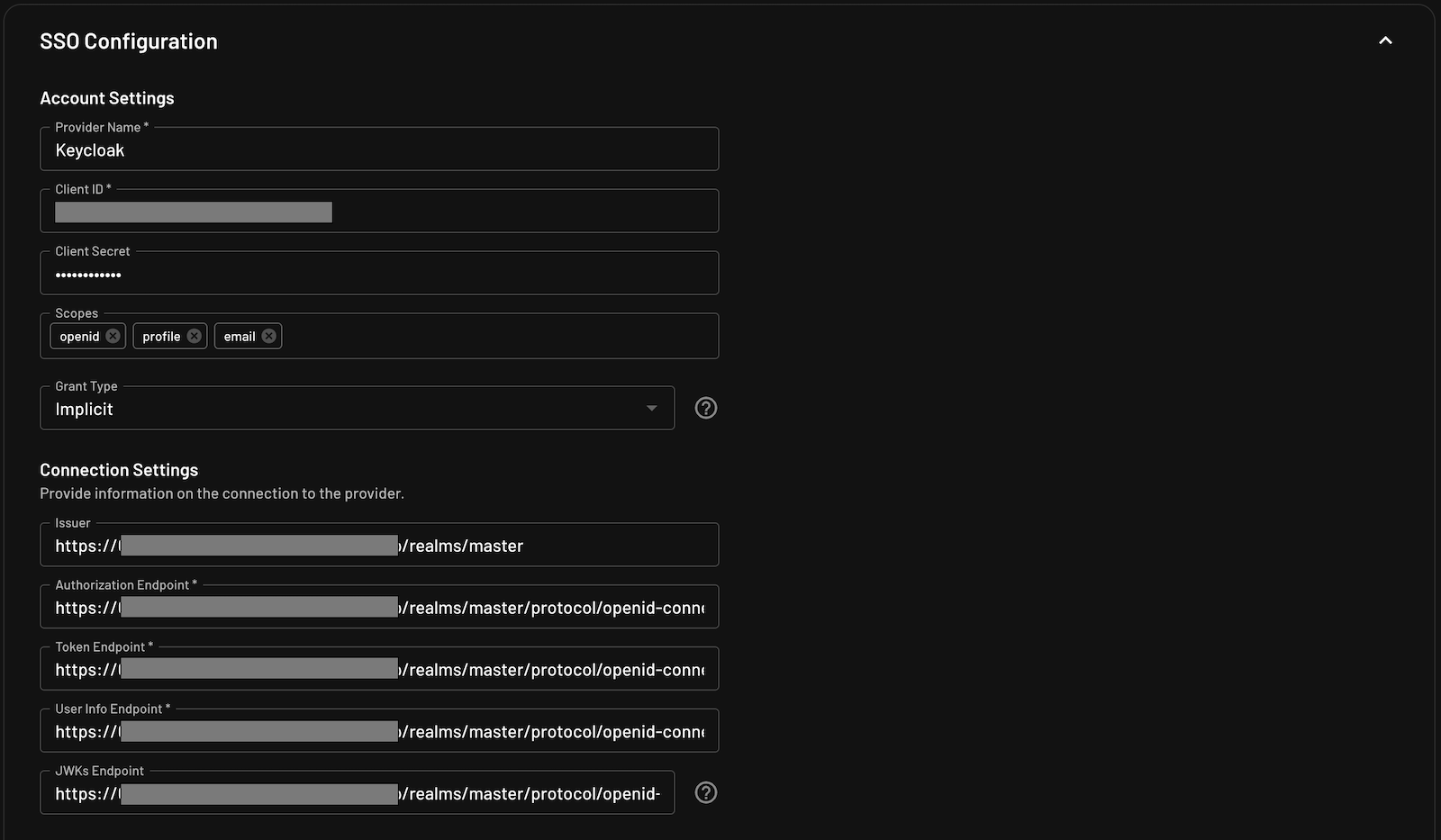 Connection Settings in Descope