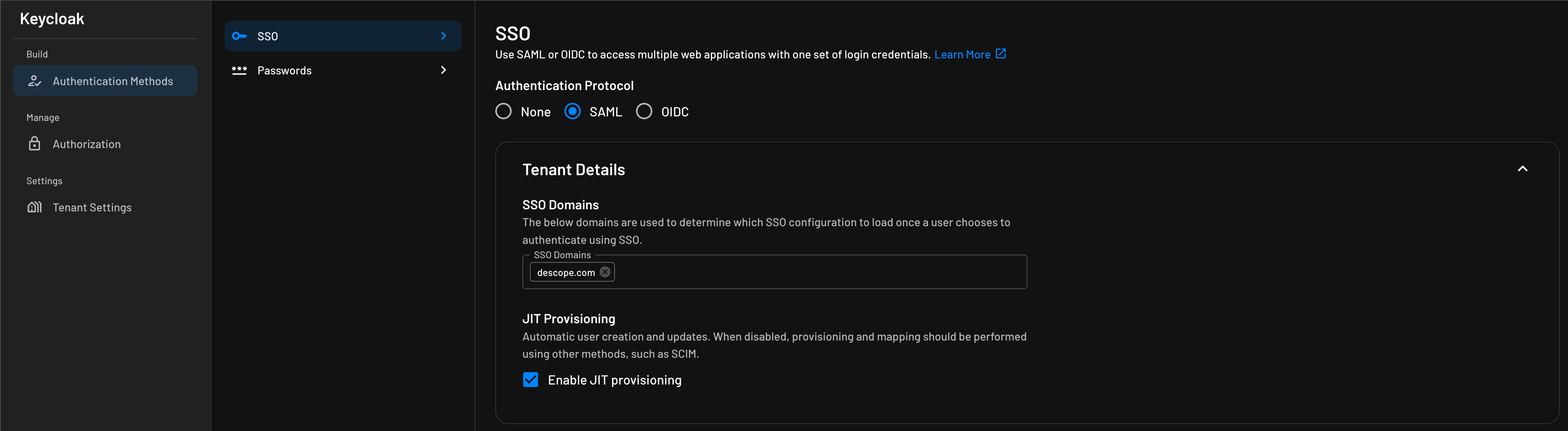 Creating the tenant in Descope