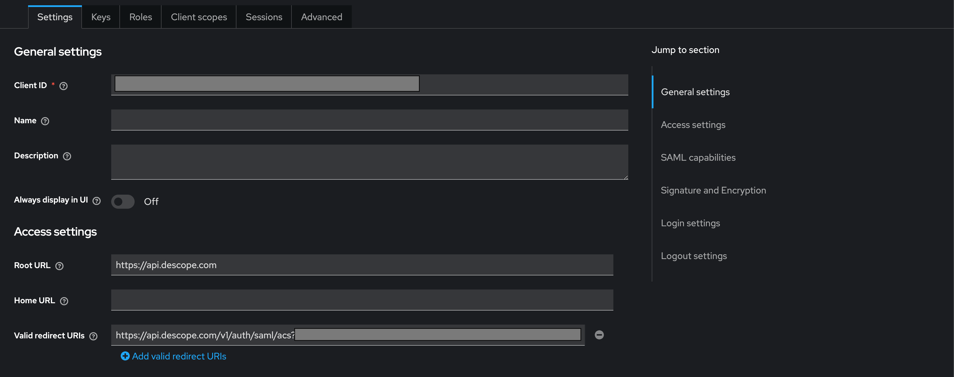 SP information in Keycloak