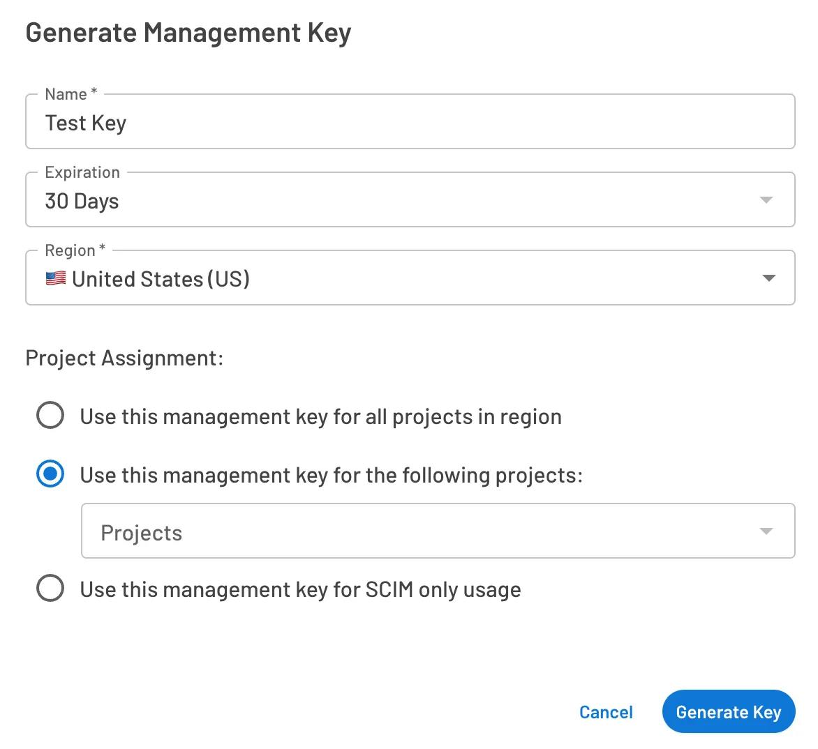 Descope management key generation