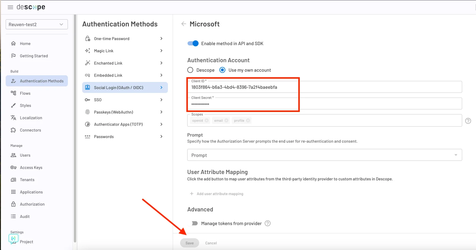 Descope custom social login with Microsoft, creating microsoft application 12