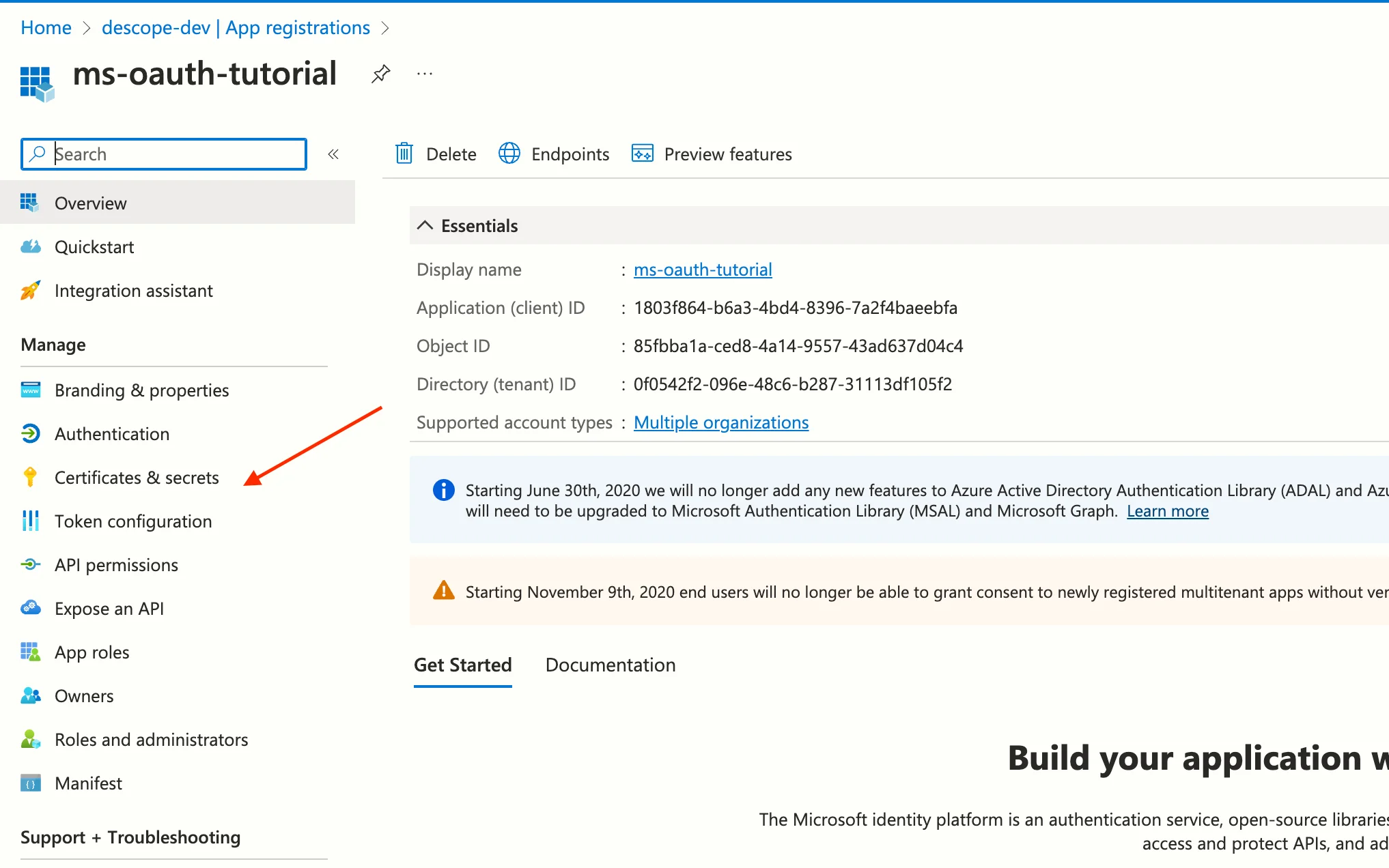 Descope custom social login with Microsoft, creating microsoft application 5