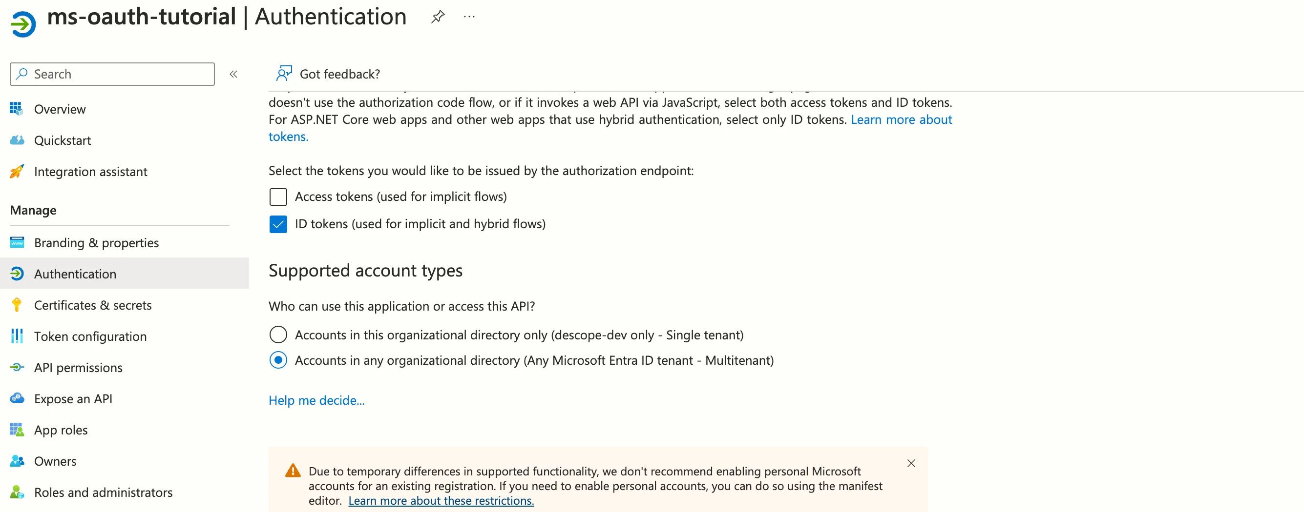 Descope custom social login with Microsoft, creating microsoft application 8