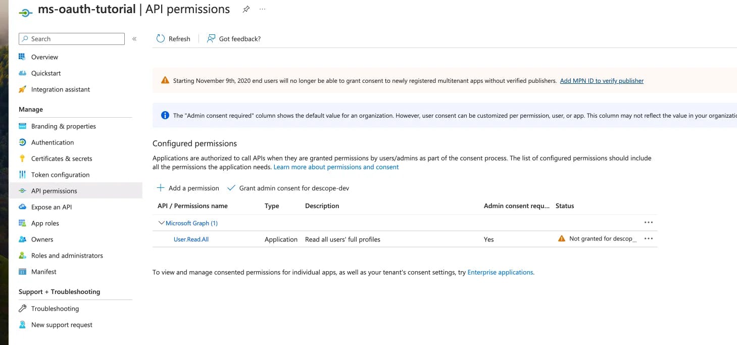 Descope custom social login with Microsoft, creating microsoft application 9