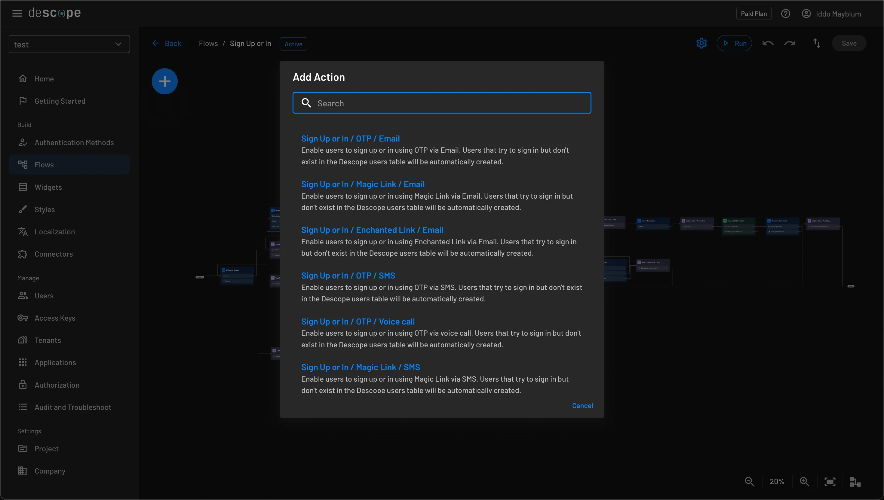 Descope multiple loginIDs guide configuring within flows step 1