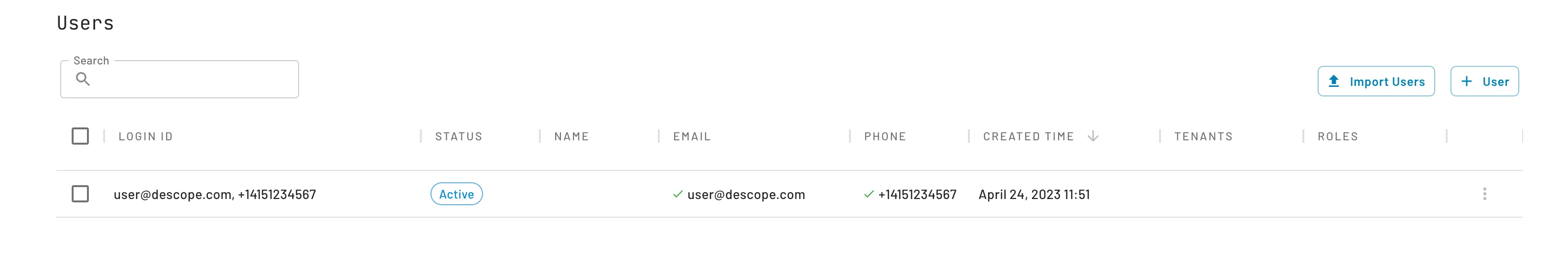 Descope multiple loginIDs guide example of user with multiple loginIds