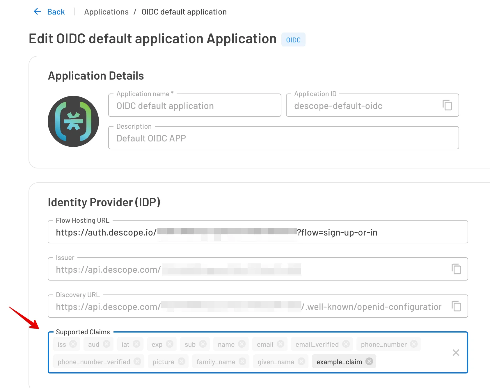 Picture of supported claims used with OIDC