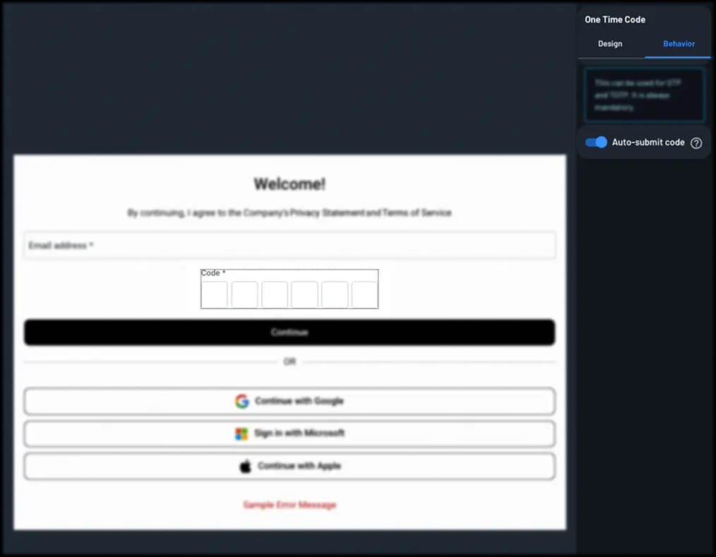 One time code input behavior