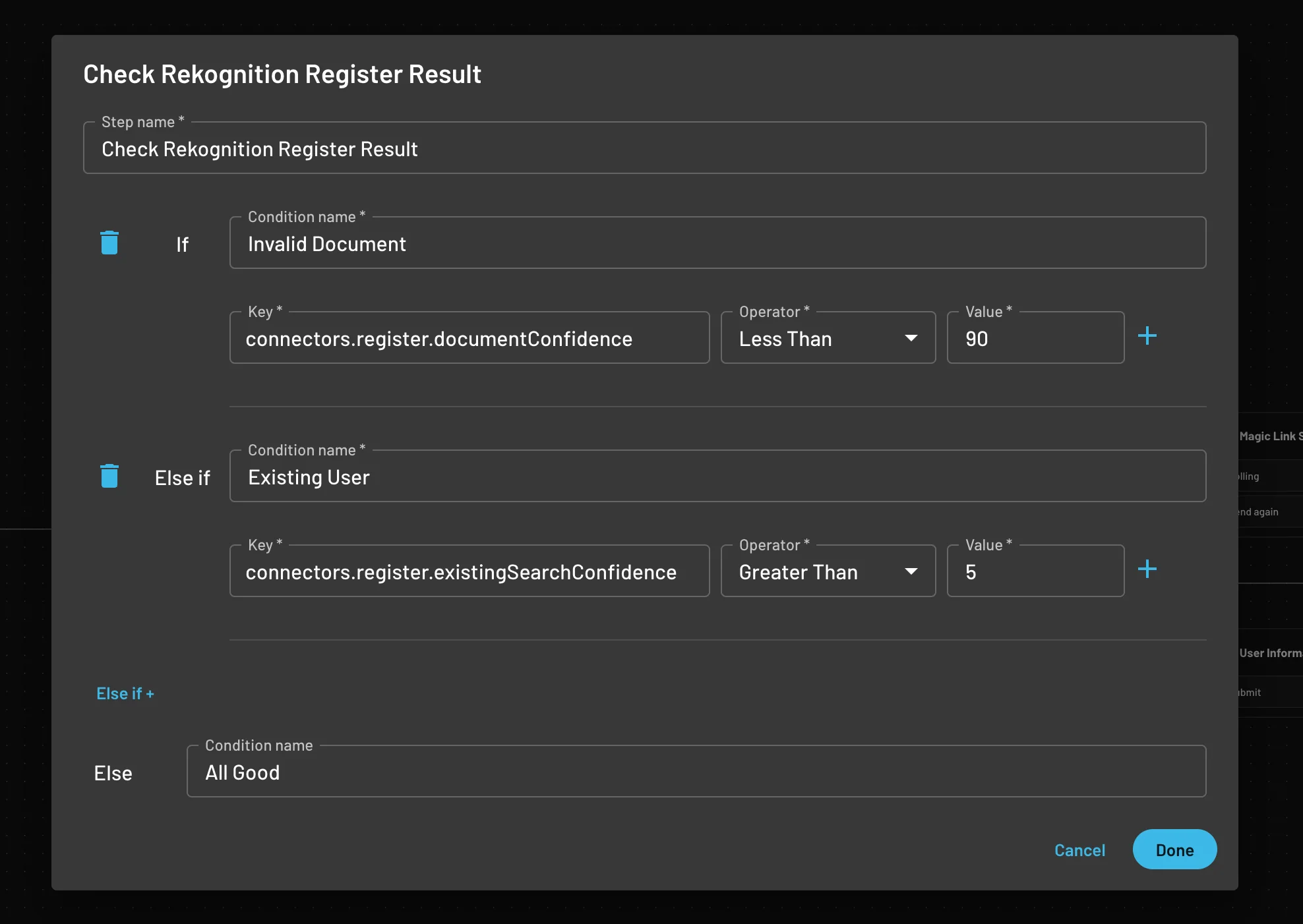 Post register condition