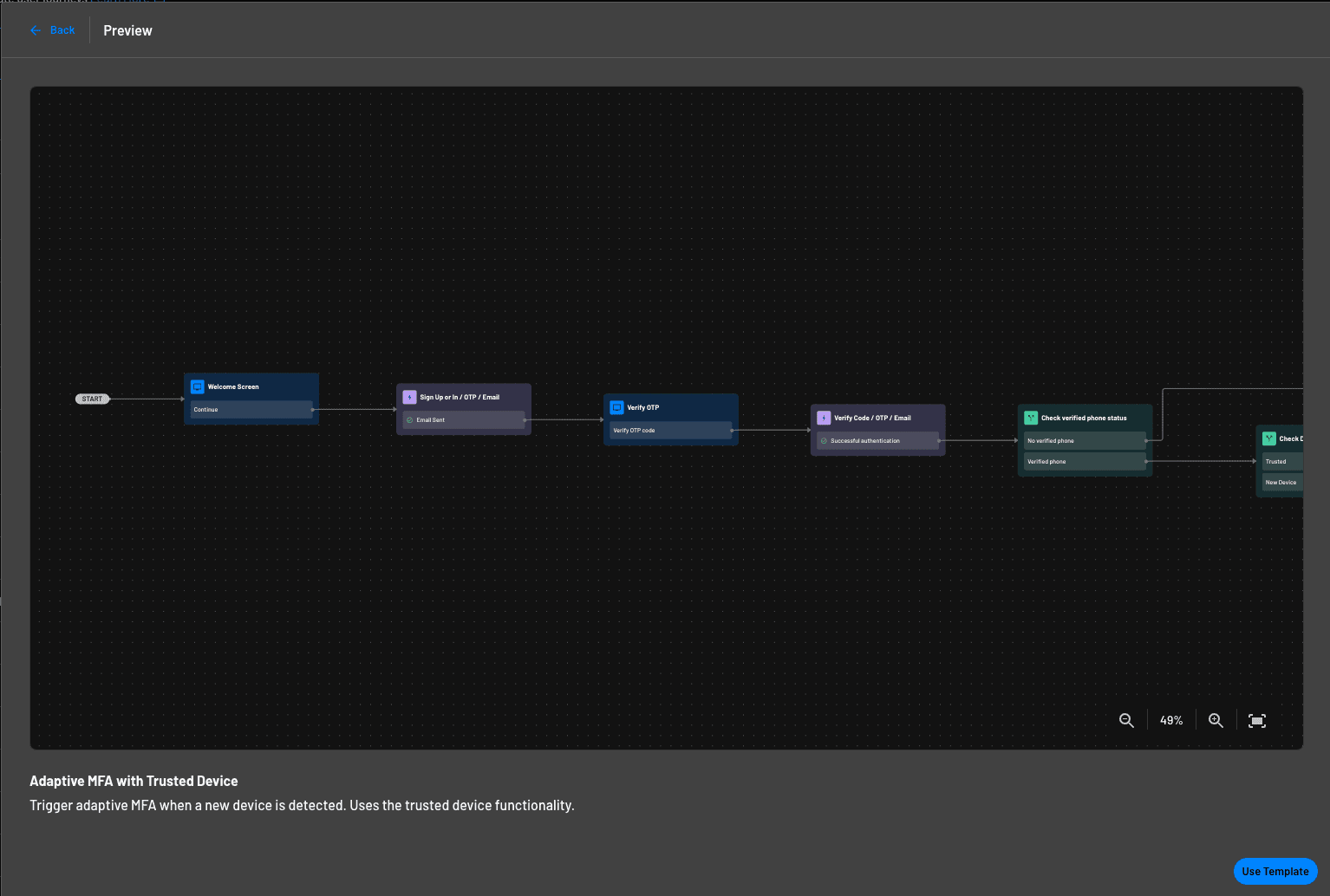 Previewing a template within Descope's flow library